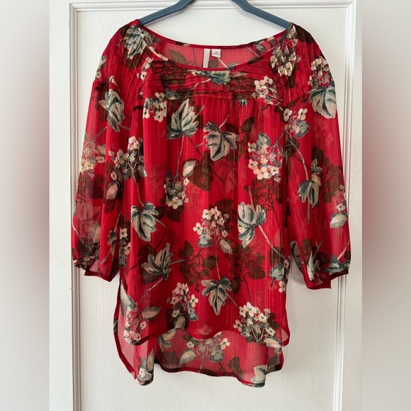 LC Lauren Conrad Tops - LC Lauren Conrad Red Floral Blouse